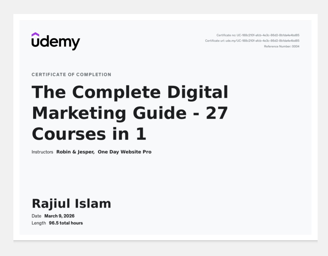 Udemy digital marketing certificate